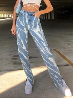 Lioness High Rise Tie-Dye Split Hem Jeans